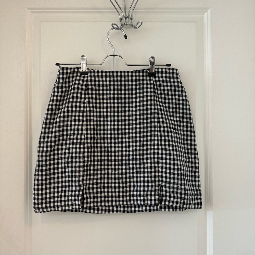Reformation Checker Linen Mini Skirt
